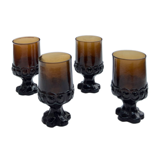 4-Franciscan-Madeira-Smoke-Brown-Glass-Goblets-by-Tiffin