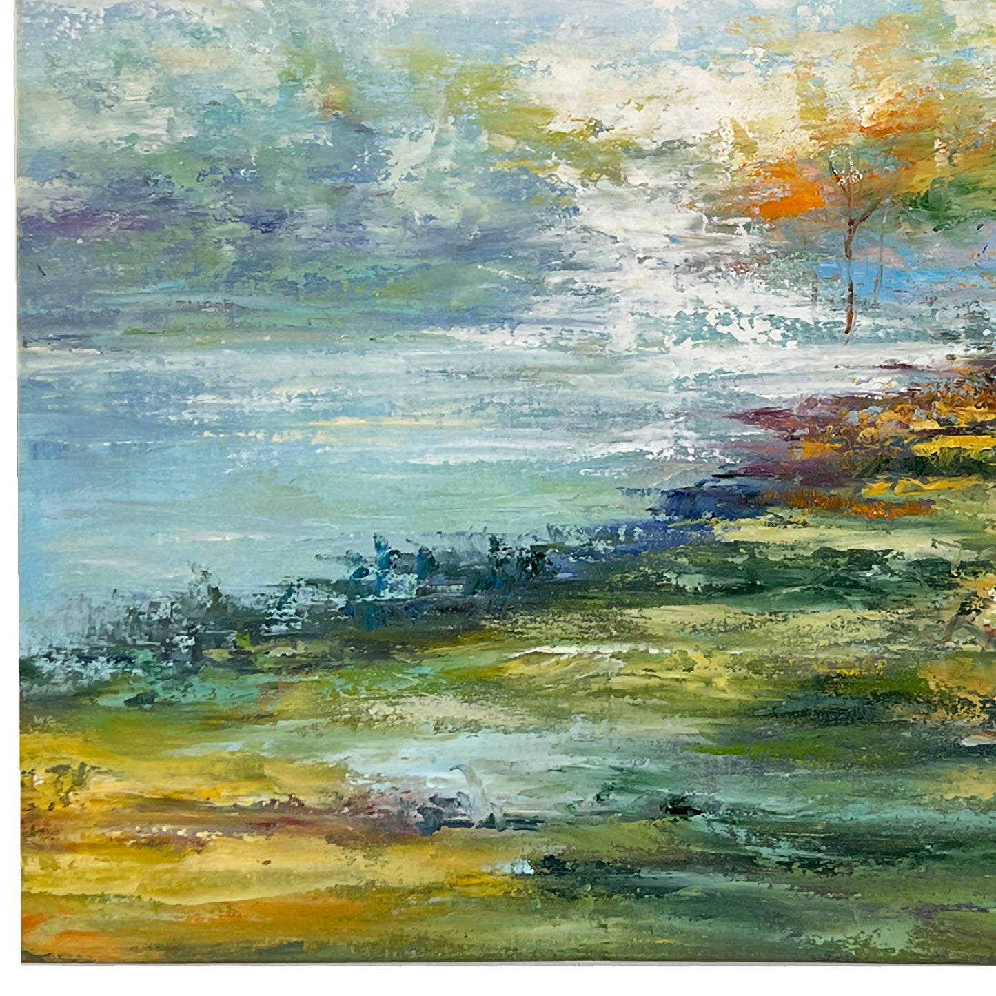 "Walk In the Park" Riverscape Oil Painting On Canvas - 40"x 40" Visual Art