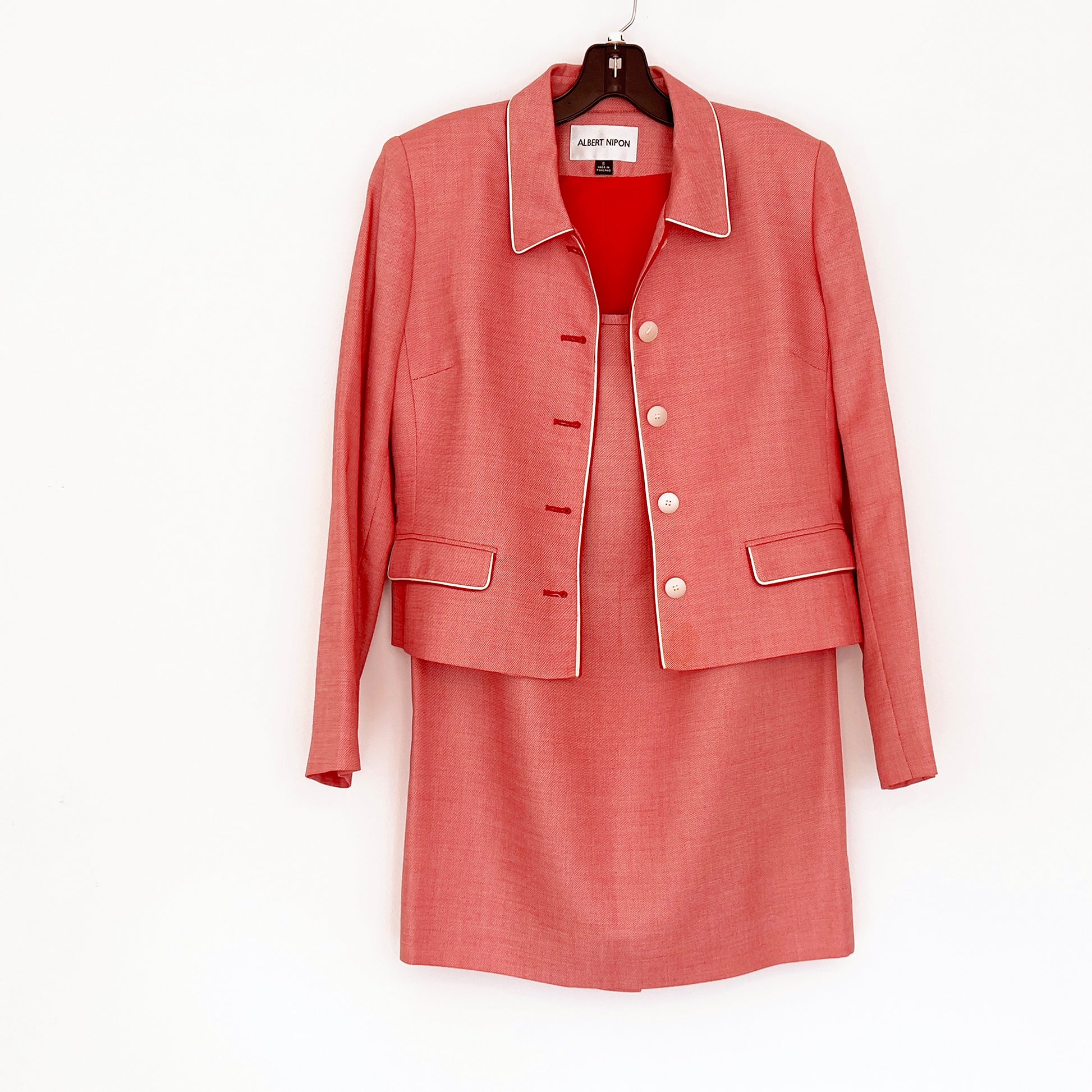 Albert-Nipon-Blazer-and-Skirt-Set.-View-on-hanger.-Shop-eBargainsAndDeals.com