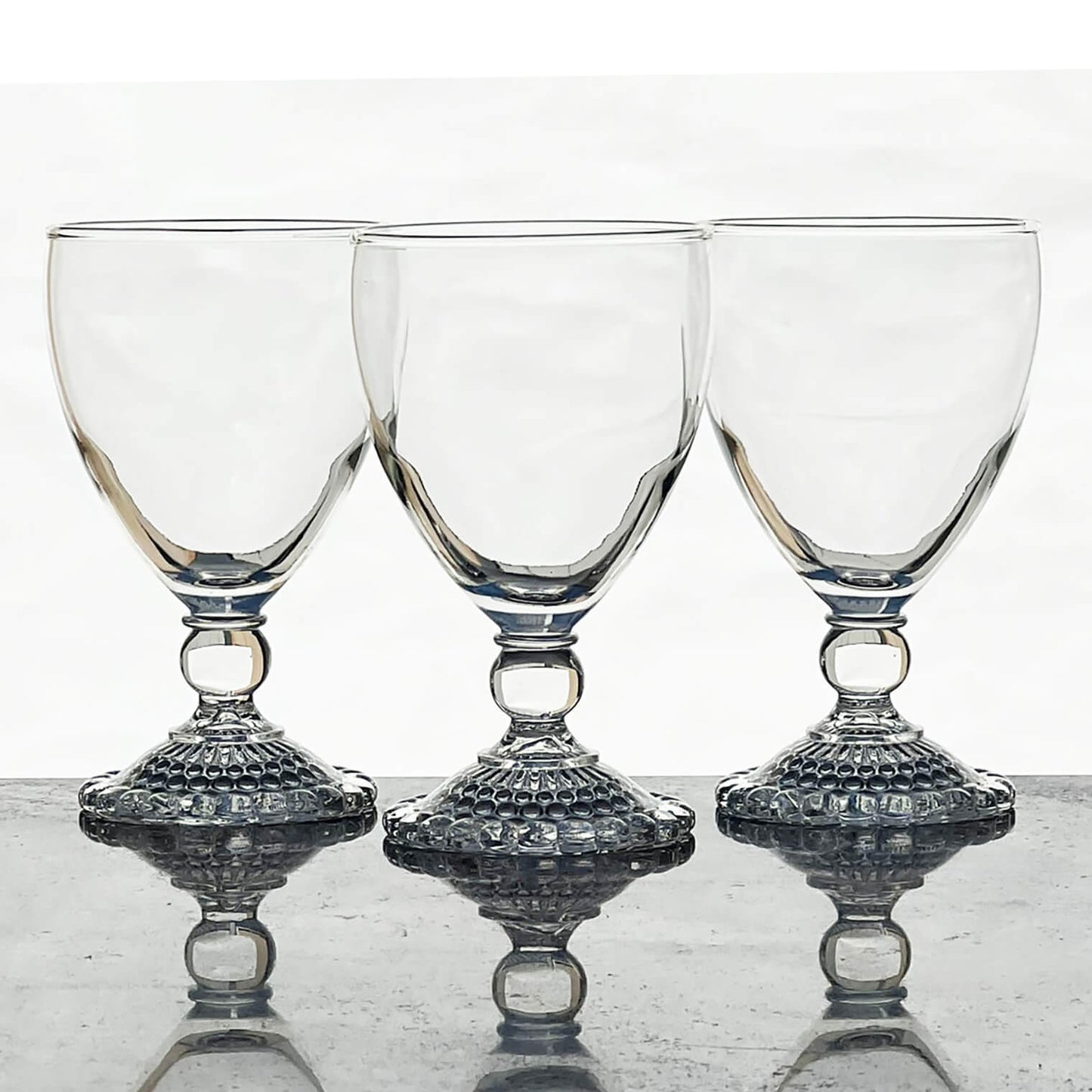 Anchor-Hocking-Clear-Bubble-Foot-Goblet-Set