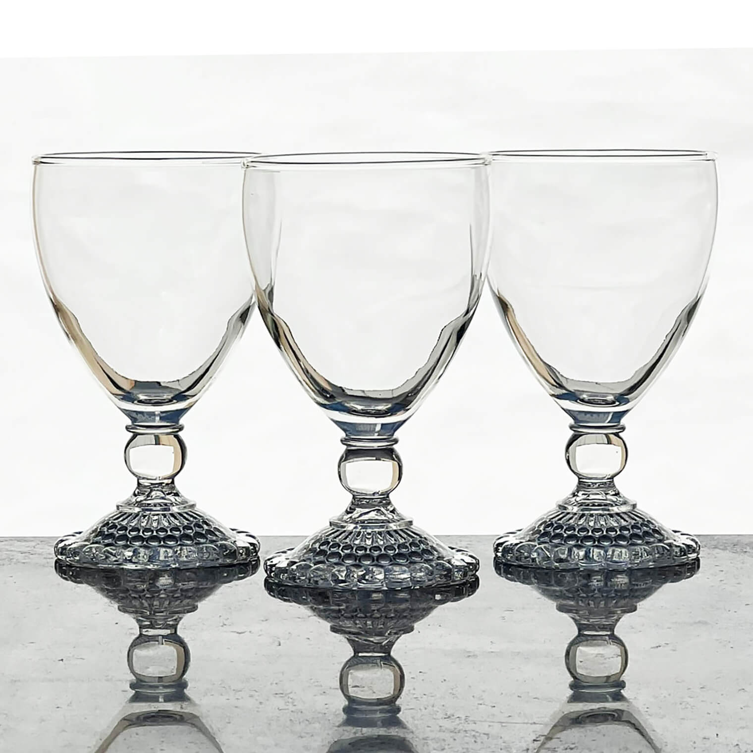 Anchor-Hocking-Clear-Bubble-Foot-Goblet-Set