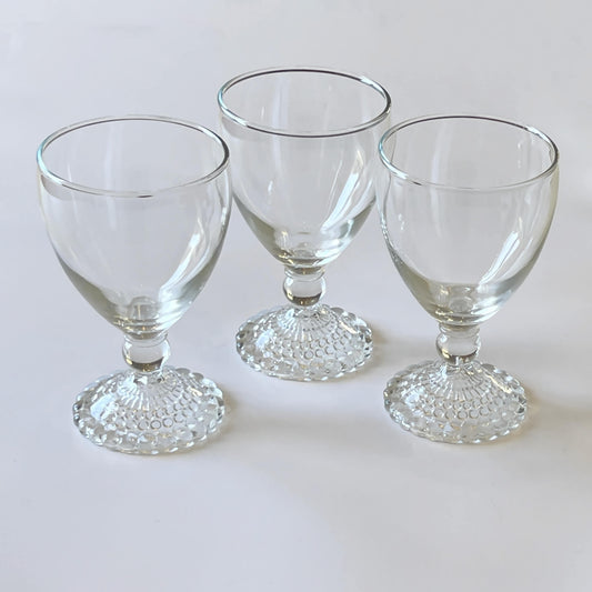 Anchor-Hocking-Clear-Bubble-Foot-Goblets.-Set of-three.