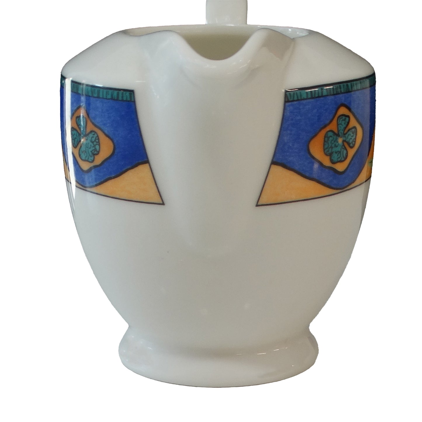 Blue-and-Peach-Starburst-China-Creamer-by-Sakura.-Spout-view.