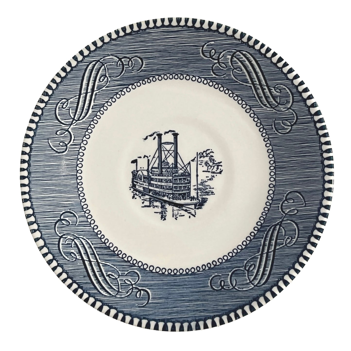 Currier and Ives Steamboat Paddleboat China Saucers - 6-1/4 in. Set of 6