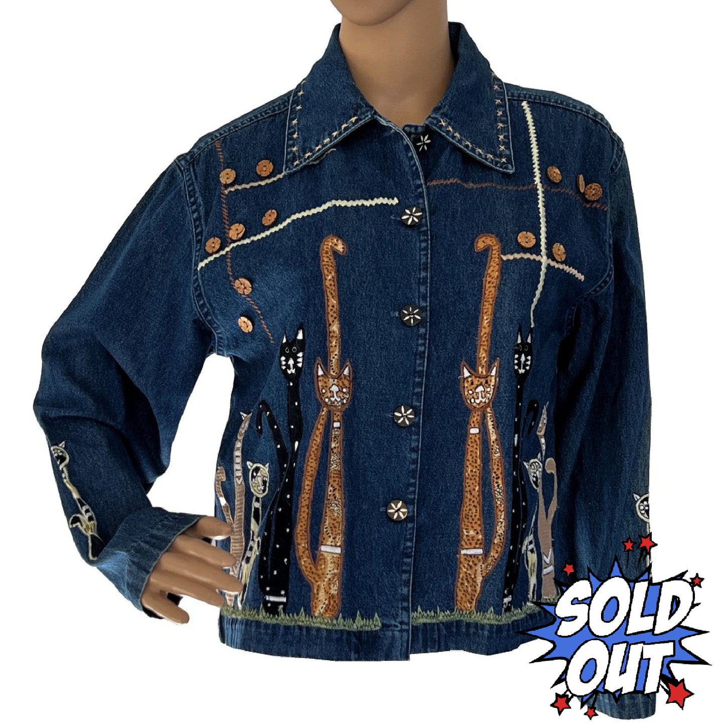 Denim Jean Jacket for Cat Lovers, All Cotton. Casual, Travel, Leisure Wear. Life Style Petite