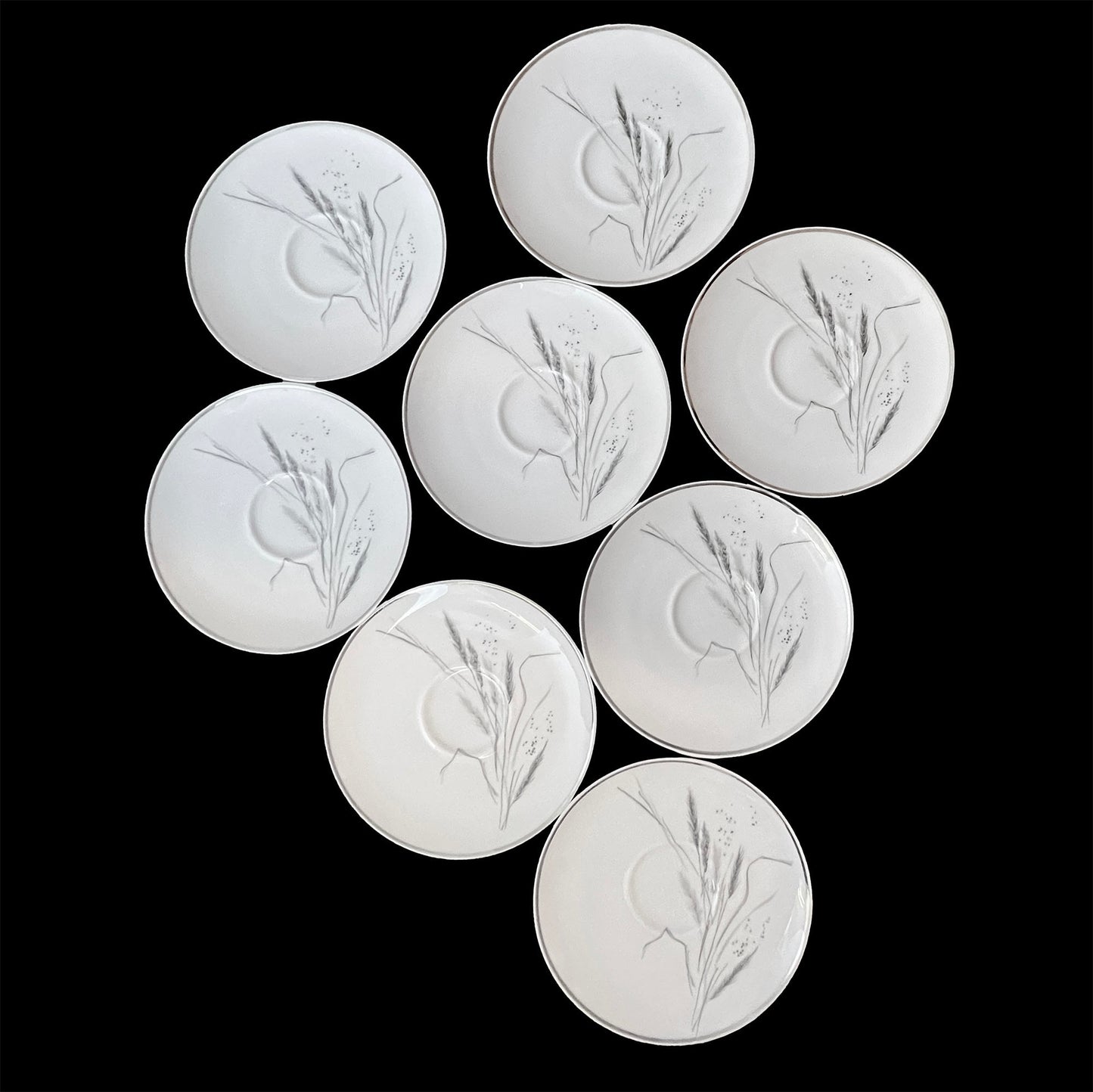 Easterling-Kora-China-Saucers.-Top-view-of-saucers.-Image-shows-eight-saucers.- Only -4-per-set