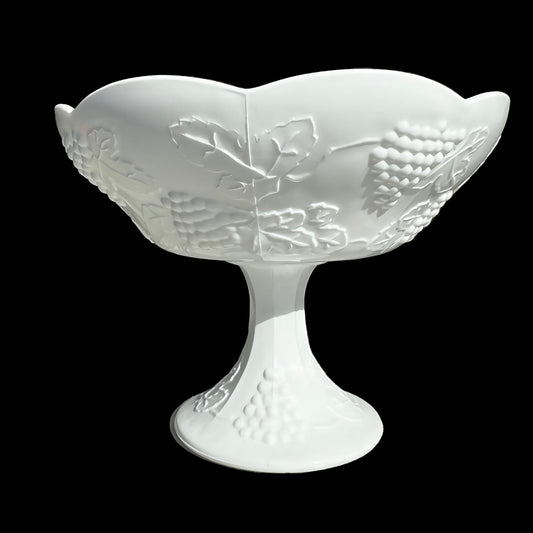 Indiana-Colony-Harvest-Milk-Glass-White-Grape-Leaves-Centerpiece-Bowl