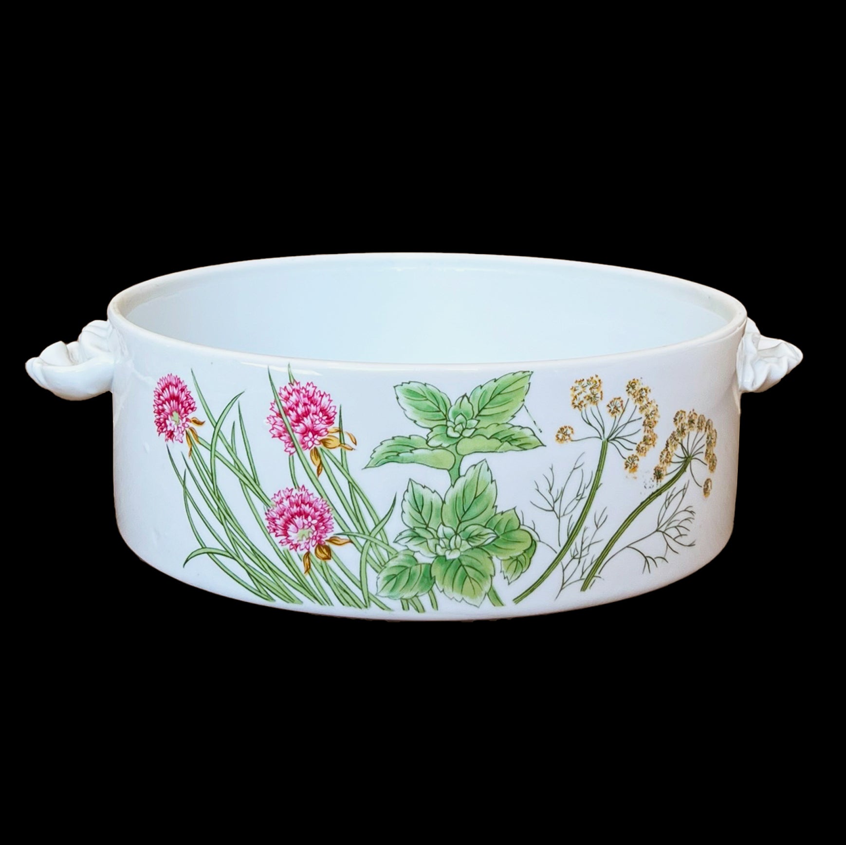 JSC-Herbs-Spices-Casserole.-White-Green-Porcelain.-Front-view.-Shop-eBargainsAndDeals.com