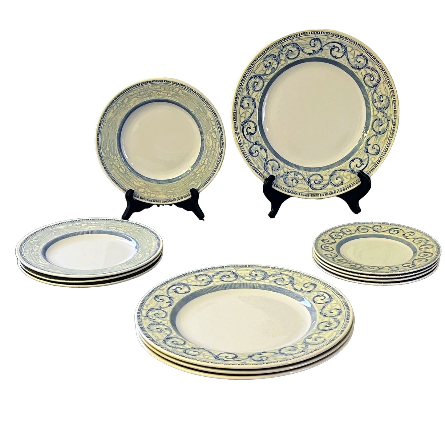 12pc Johnson Bros Acanthus Blue Dinner, Salad, Bread Plates - Greek Scrolls