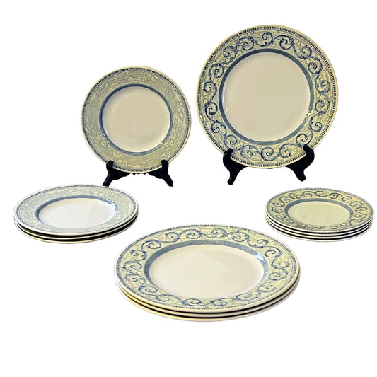 12pc Johnson Bros Acanthus Blue Dinner, Salad, Bread Plates - Greek Scrolls