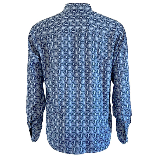 Men's Vintage Luchiano Visconti Blue Geometric Casual Sport Shirt - Large