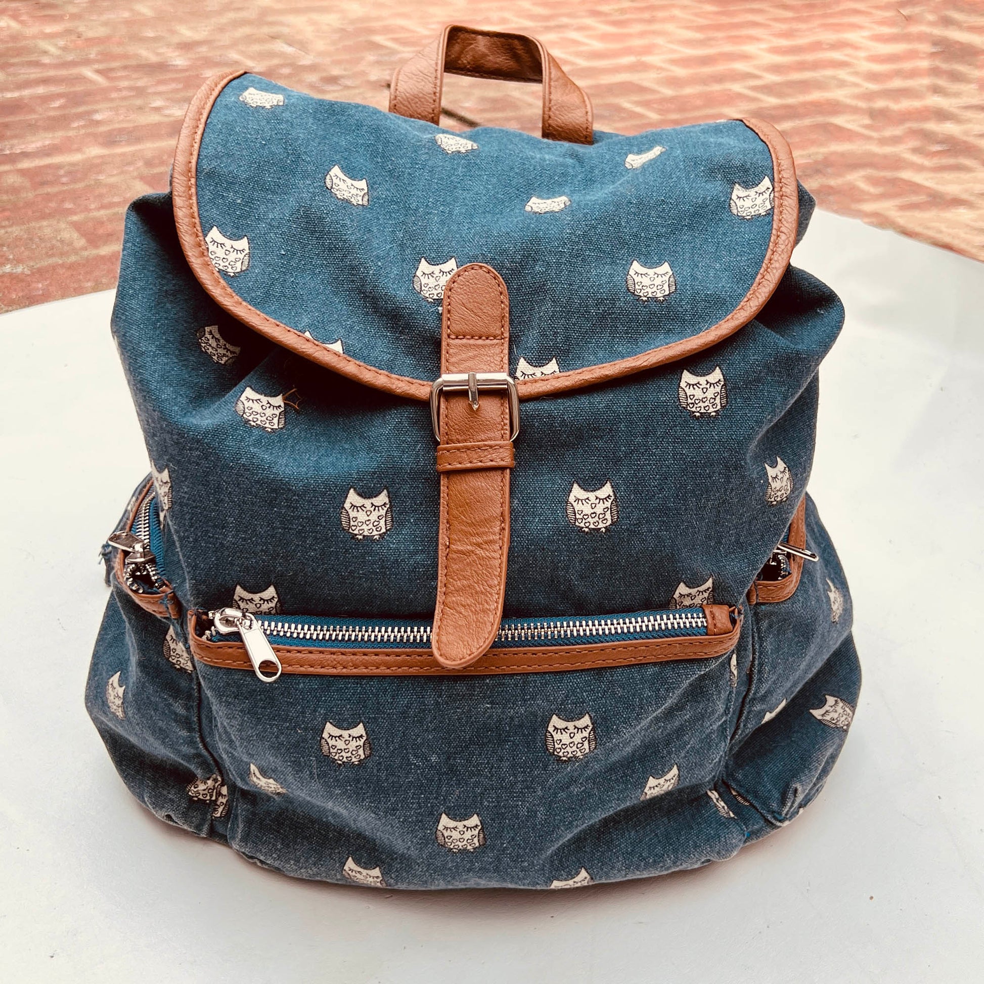 Mudd-Owl-Print-Denim-Backpack_-Book-bag.-Full-view-2.-Shop-eBargainsAndDeals.com