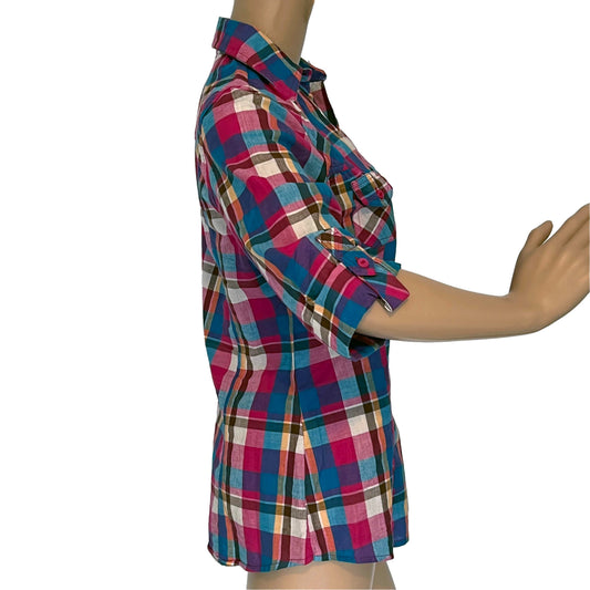 Passport-Multicolor-Plaid-Button-Front-Shirt.-Side-View.-Shop-eBargainsAndDeals.com