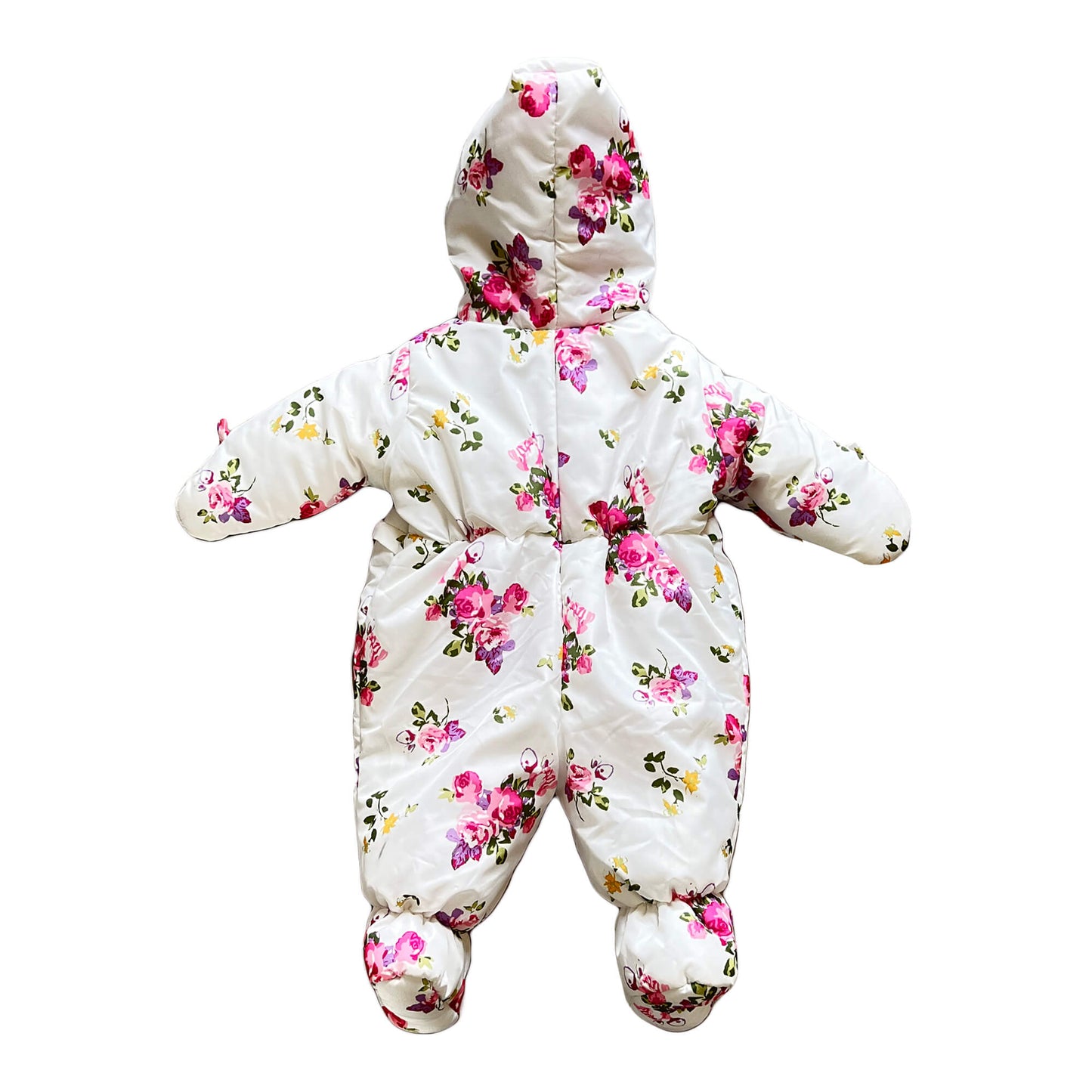Rothschild-White-Floral-Baby-Bunting-Snowsuit.-Nack-view.-Size-3M-6M.-Shop-eBargainsAndDeals.com