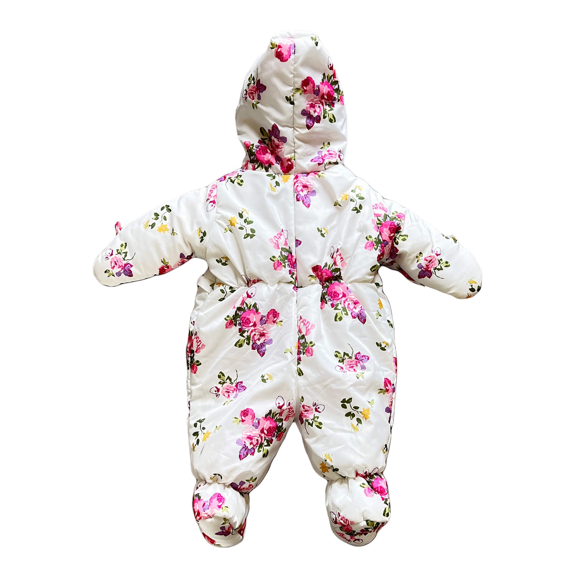 Rothschild-White-Floral-Baby-Bunting-Snowsuit.-Nack-view.-Size-3M-6M.-Shop-eBargainsAndDeals.com