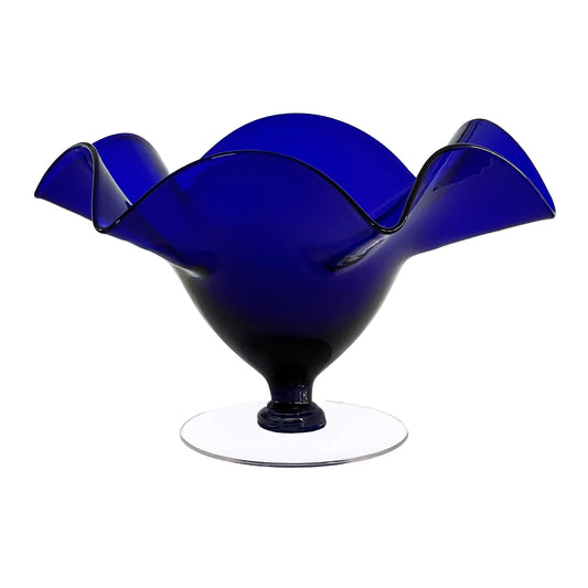 Royal-Blue-Art-Glass-Pedestal-Bowl-with-clear-base.