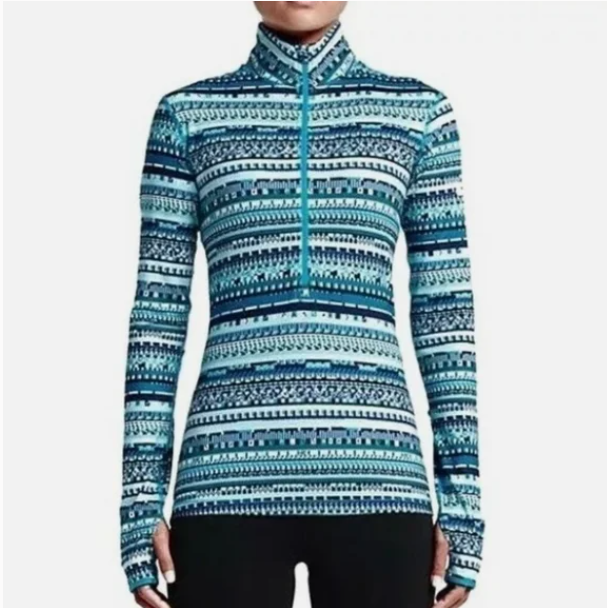 NIKE PRO DRI-FIT Half Zip Pullover Top - M - Blue Activewear Jacket