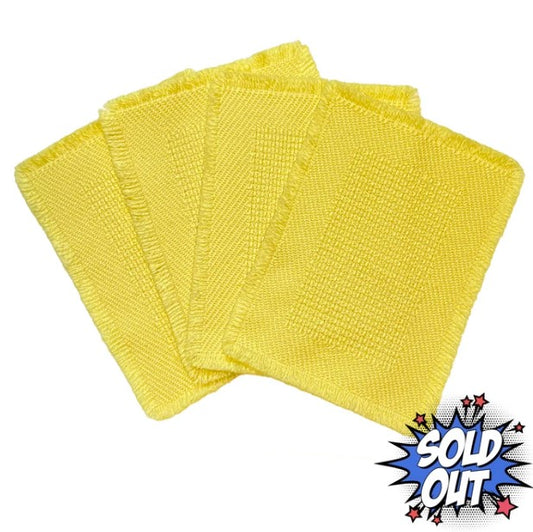 4 Yellow Placemats, 17"x12.5", Woven Design, Wool, Fringed, Vintage