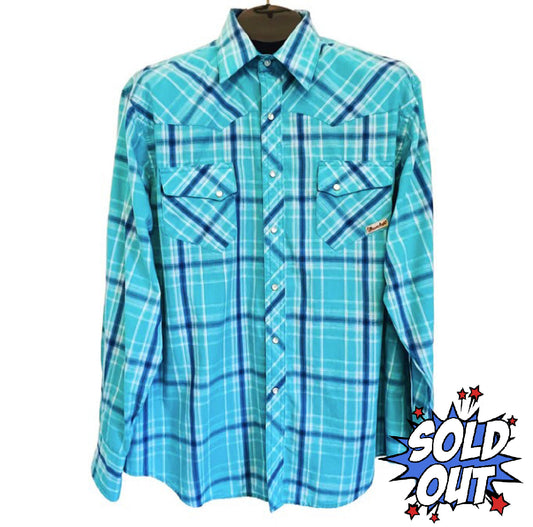 Wrancher Wrangler Blue Plaid Western Shirt - XL - Pearl Snaps - Long Sleeve