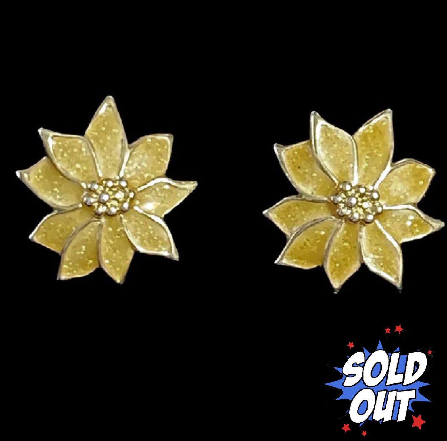 Vintage Gold Flower Enamel Earrings