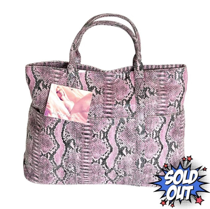 BCBG MAXAZRIA Pink and Black Faux Snakeskin Leather Tote Bag