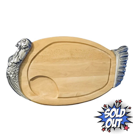 Turkey Carving Board, Serving Platter, Wood and Pewter