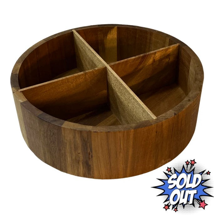 Acacia Wood Round 4-Section Lazy Susan Turntable. 12-in.