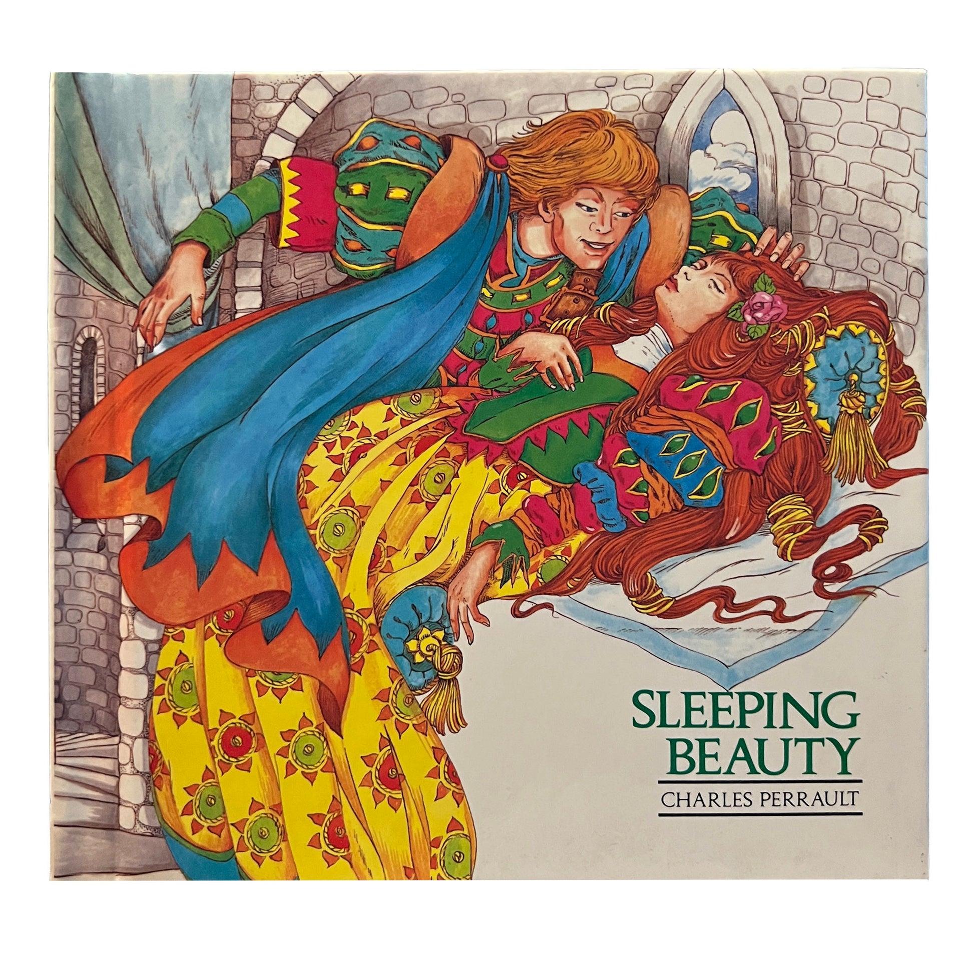 Illustrated cover of 'Sleeping Beauty' by Charles Perrault with the Prince and Princess characters in colorful costumes.
