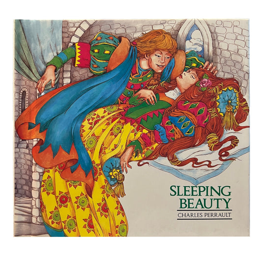 Illustrated cover of 'Sleeping Beauty' by Charles Perrault with the Prince and Princess characters in colorful costumes.