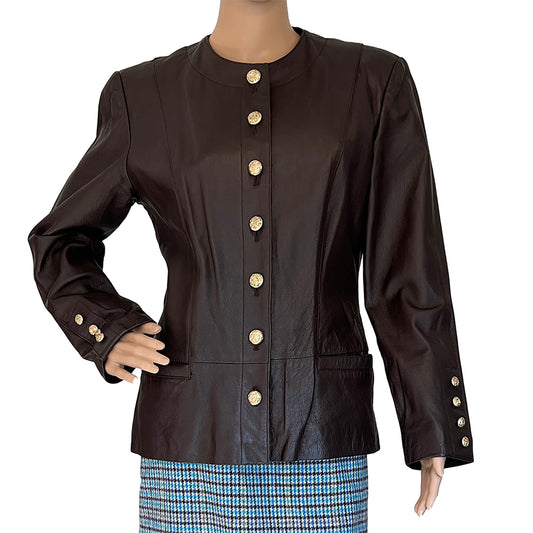 Spiegel-Brown-Leather-Single-Breasted-Blazer.-Front-view.-Shop-eBargainsAndDeals.com