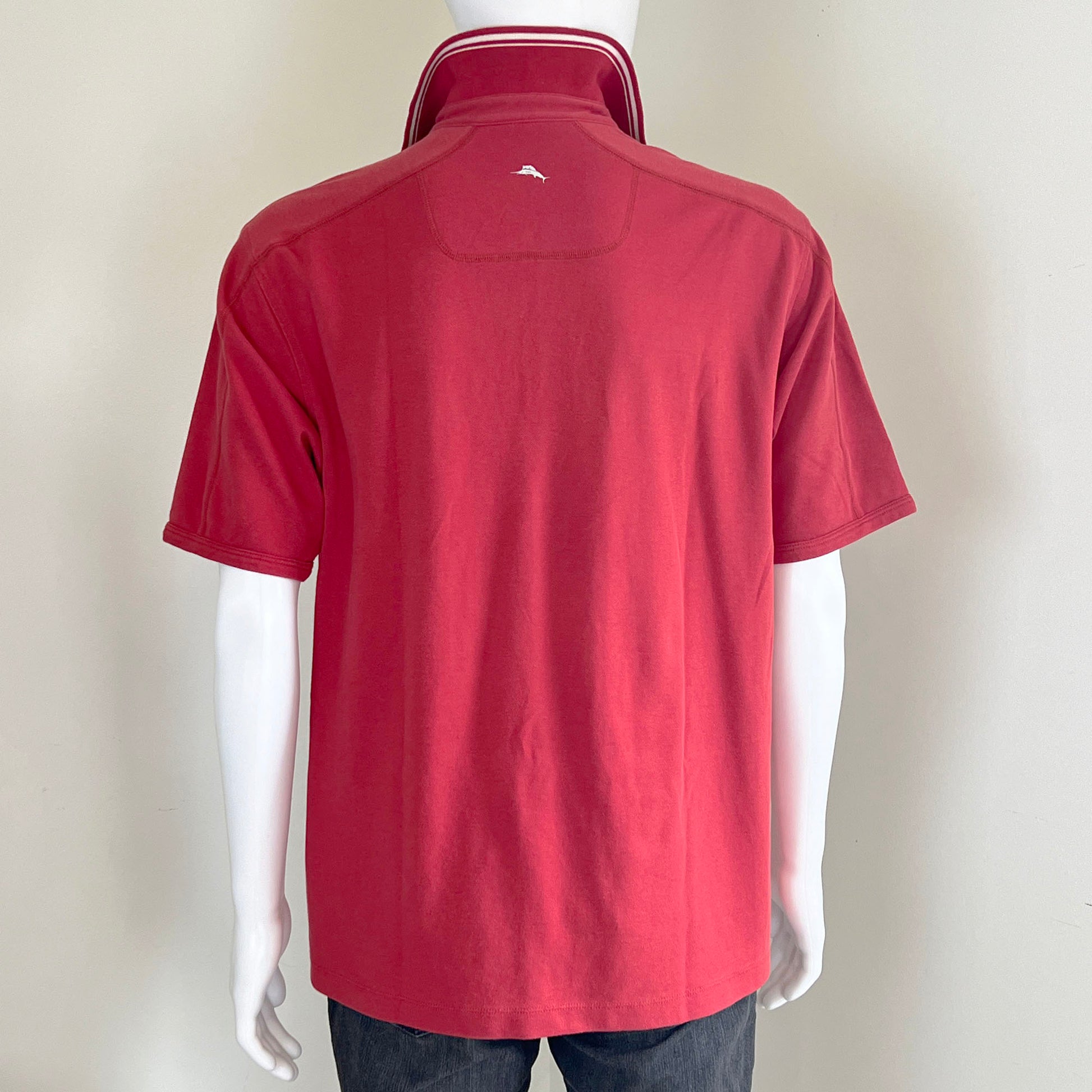 Tommy-Bahama-Red-Mesh-Polo-Shirt.-Back-view.