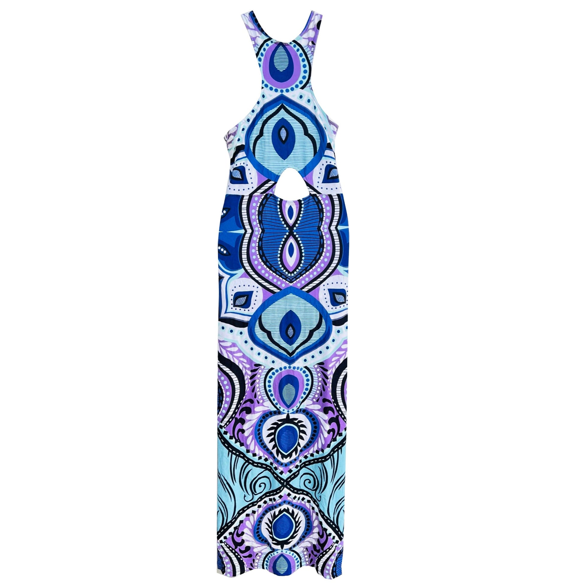 Venue-Sleeveless-Keyhole-Boho-Maxi-Dress_-Blue-Aqua-Purple-Lavender_-Size-Large_Back-view