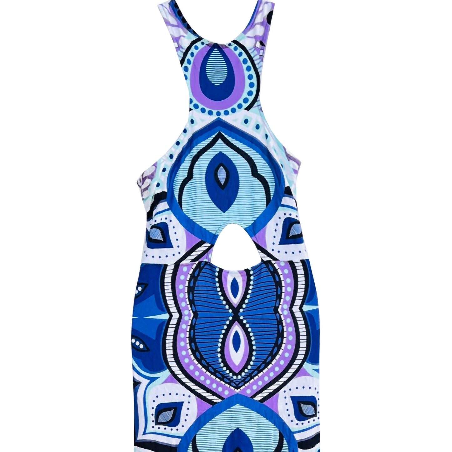 Venue-Sleeveless-Keyhole-Boho-Maxi-Dress_-Blue-Aqua-Purple-Lavender_-Size-Large_Close-up-Back-view.