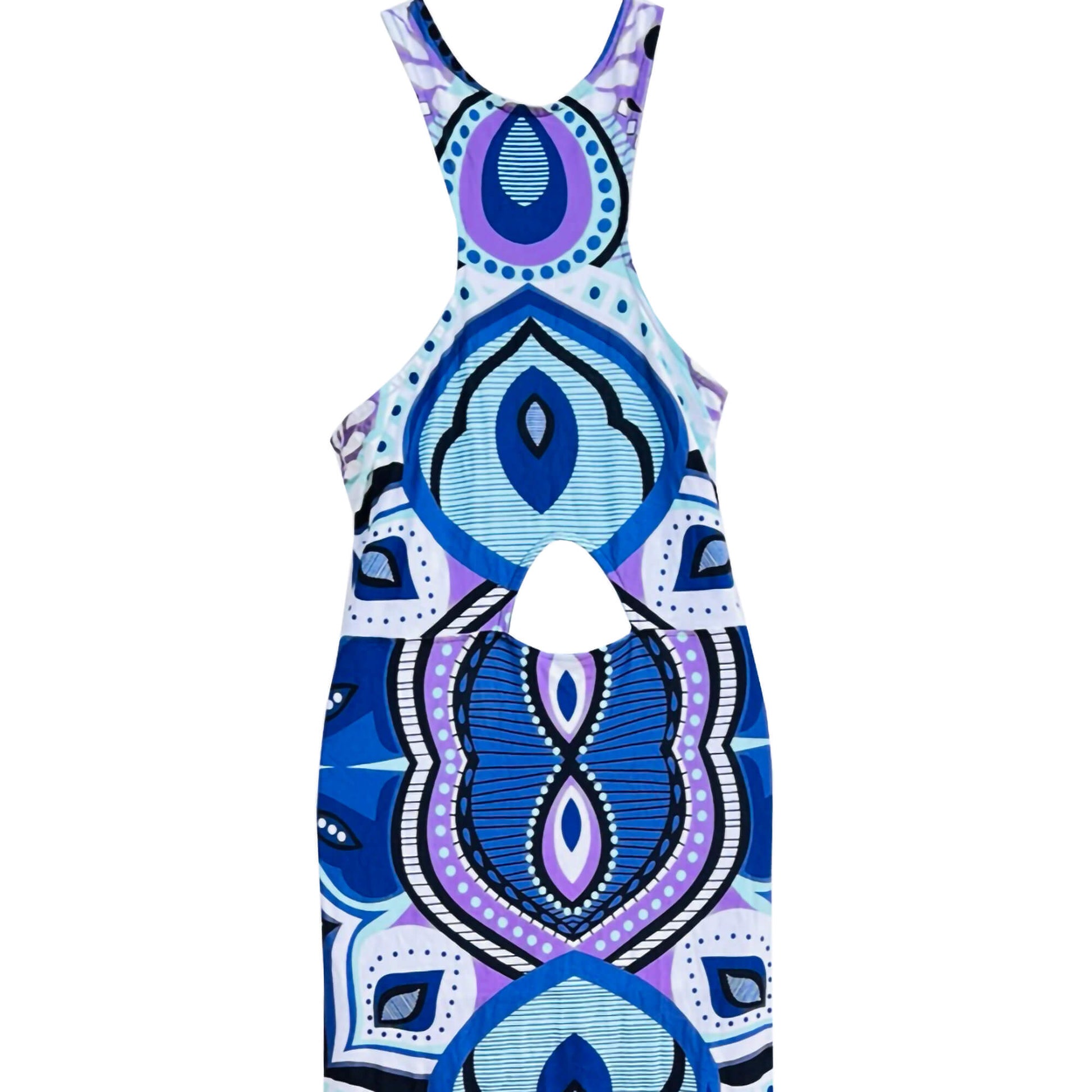 Venue-Sleeveless-Keyhole-Boho-Maxi-Dress_-Blue-Aqua-Purple-Lavender_-Size-Large_Close-up-Back-view.