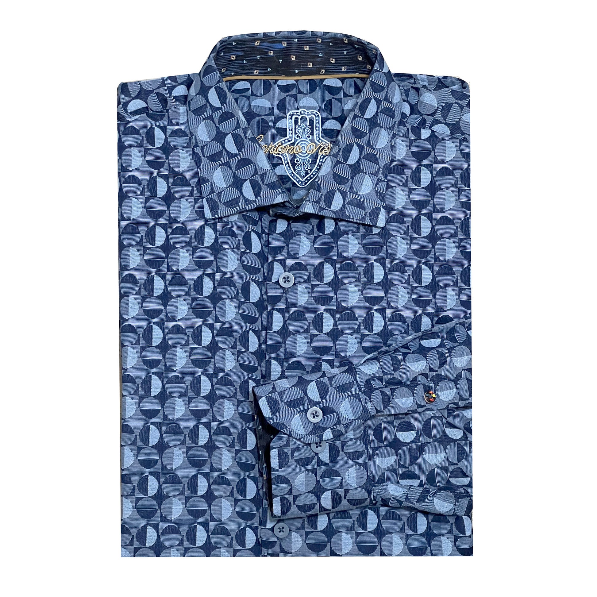 Vintage-Luchiano-Visconti-Blue-Circle-Button-Up-Mens-Shirt.-Shop-eBargainsAndDeals.com