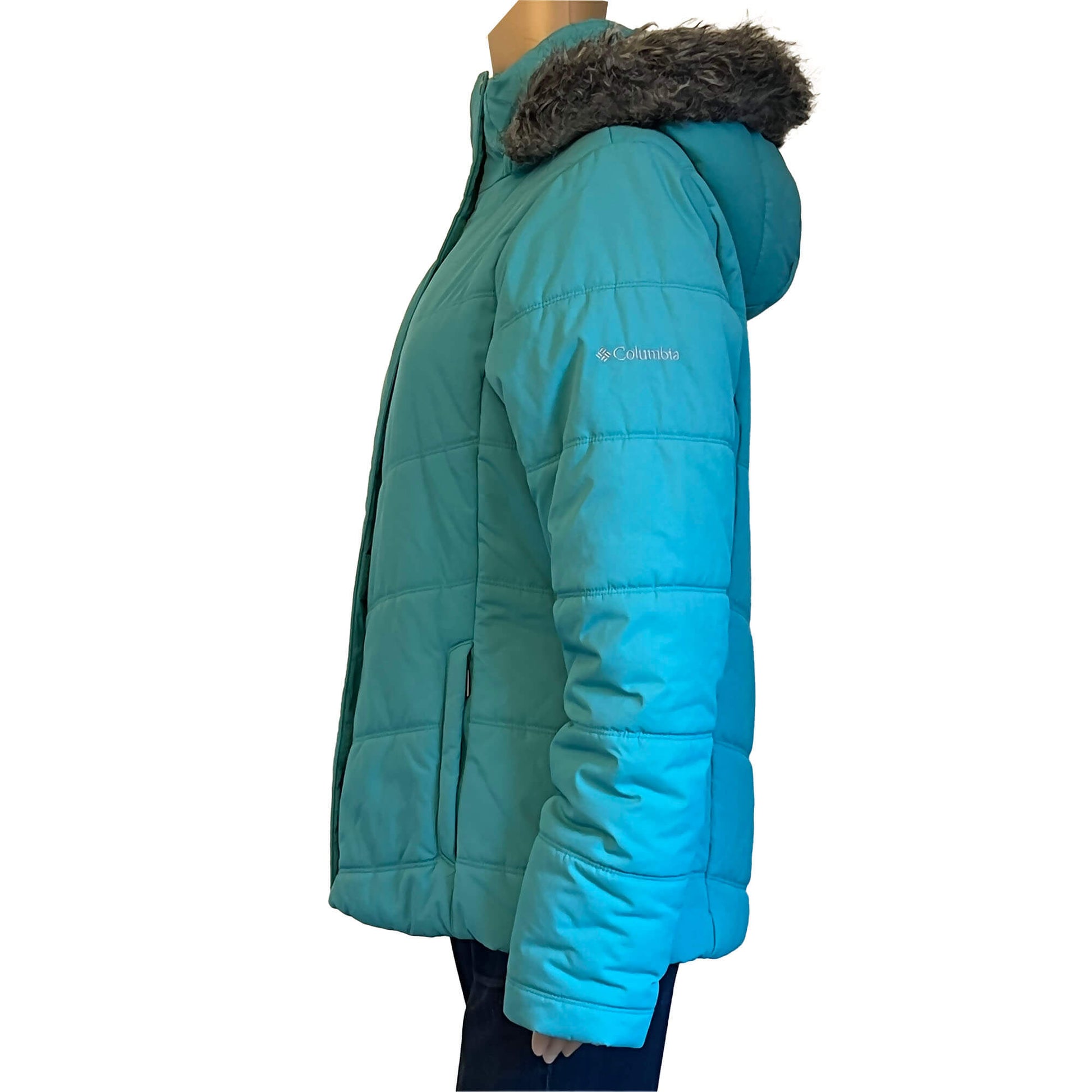 Womens-Columbia-Parka-Jacket.-Side-view-with-logo.-