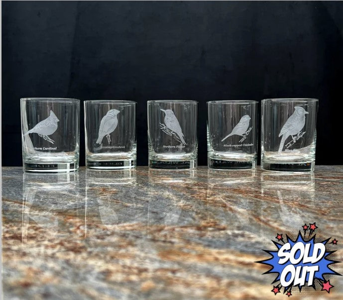 Etched Wild Bird Old-Fashioned Bar Glass Set