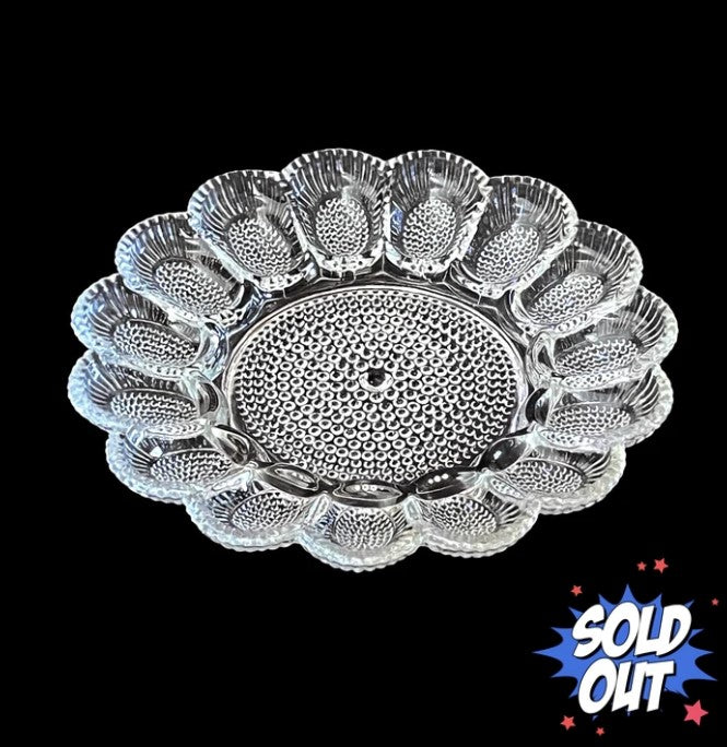 Deviled Egg Plate by Indiana Glass, Serves 15, Clear Hobnail, 11.25" Round
