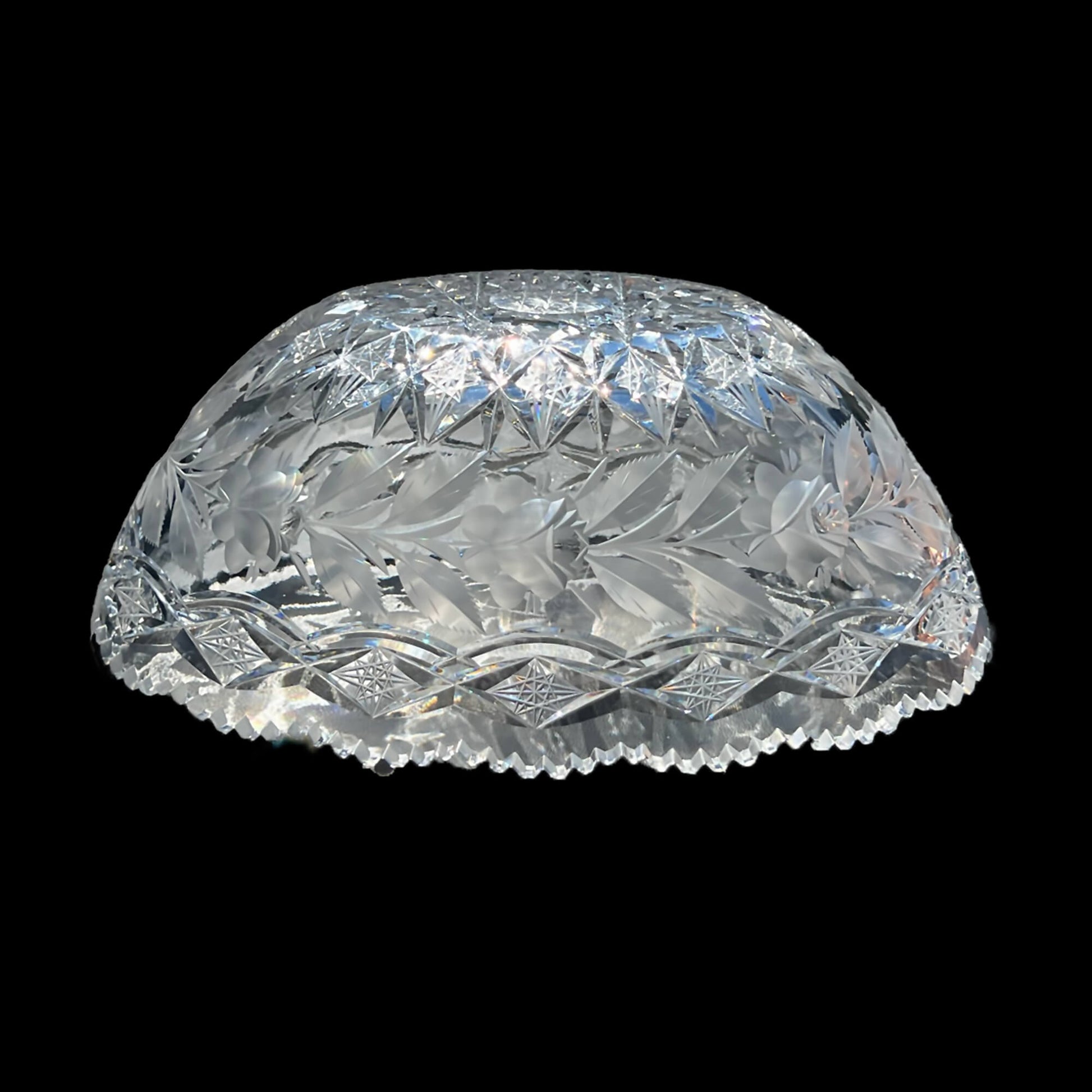 Libbey-American-Brilliant-Roses-and-Leaves-Crystal-Centerpiece-Bowl.-Bottom-side-view.