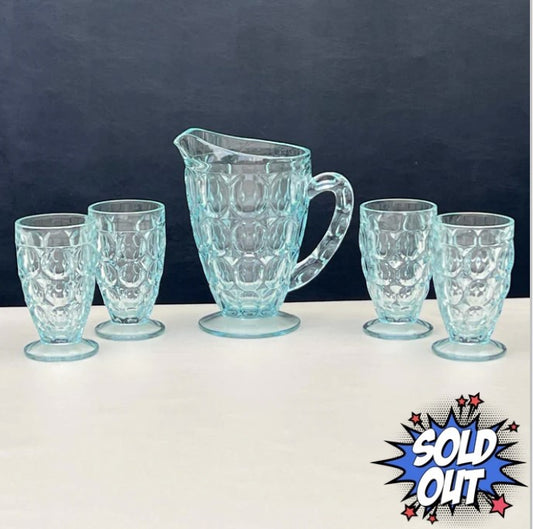 Jeannette Pilgrim Ice Blue Pitcher and Juice Glass Set
