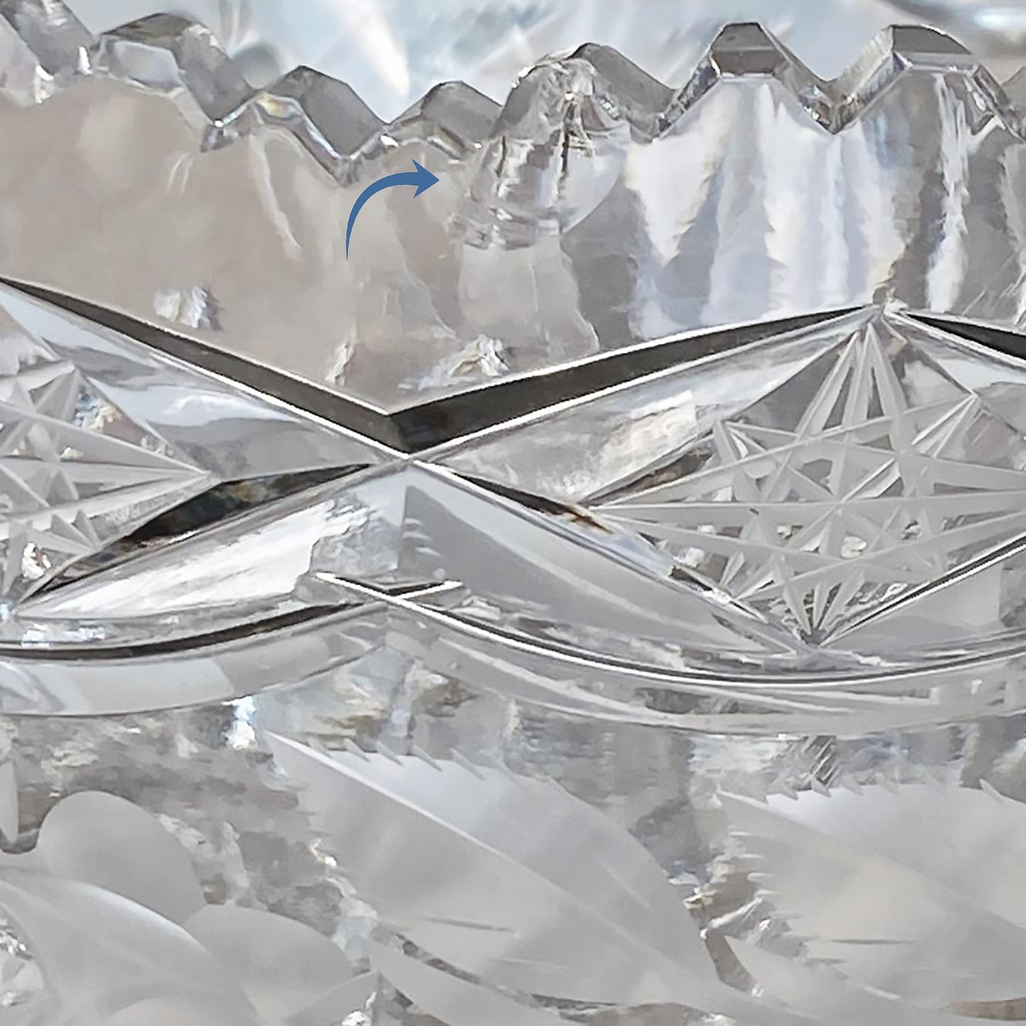 American Brilliant Cut Crystal Oval Centerpiece Bowl, Sawtooth Edge, Roses by Libbey