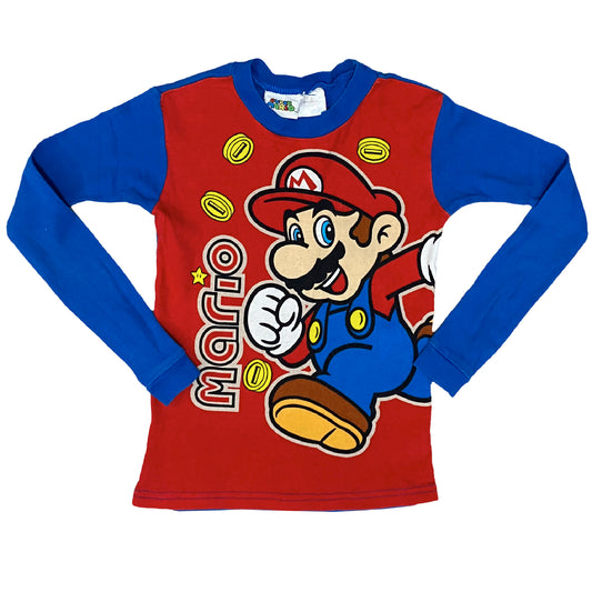 Super Mario Red and Blue Long Sleeve Cotton T-Shirt, Size 10. Nintendo