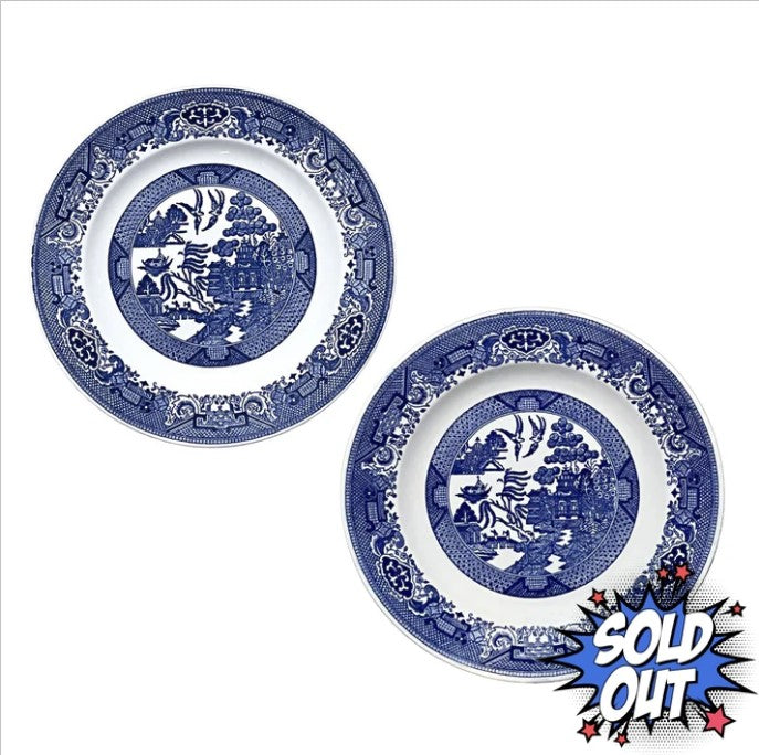 Willow Ware by Royal China Blue Dinner Plates. 10 inch. Set of 2