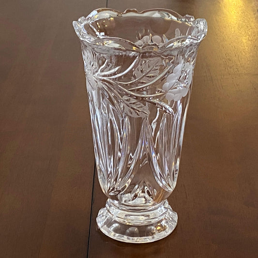 Hand-Cut Floral Lead Crystal Vase from Poland 9.5 in. Vintage