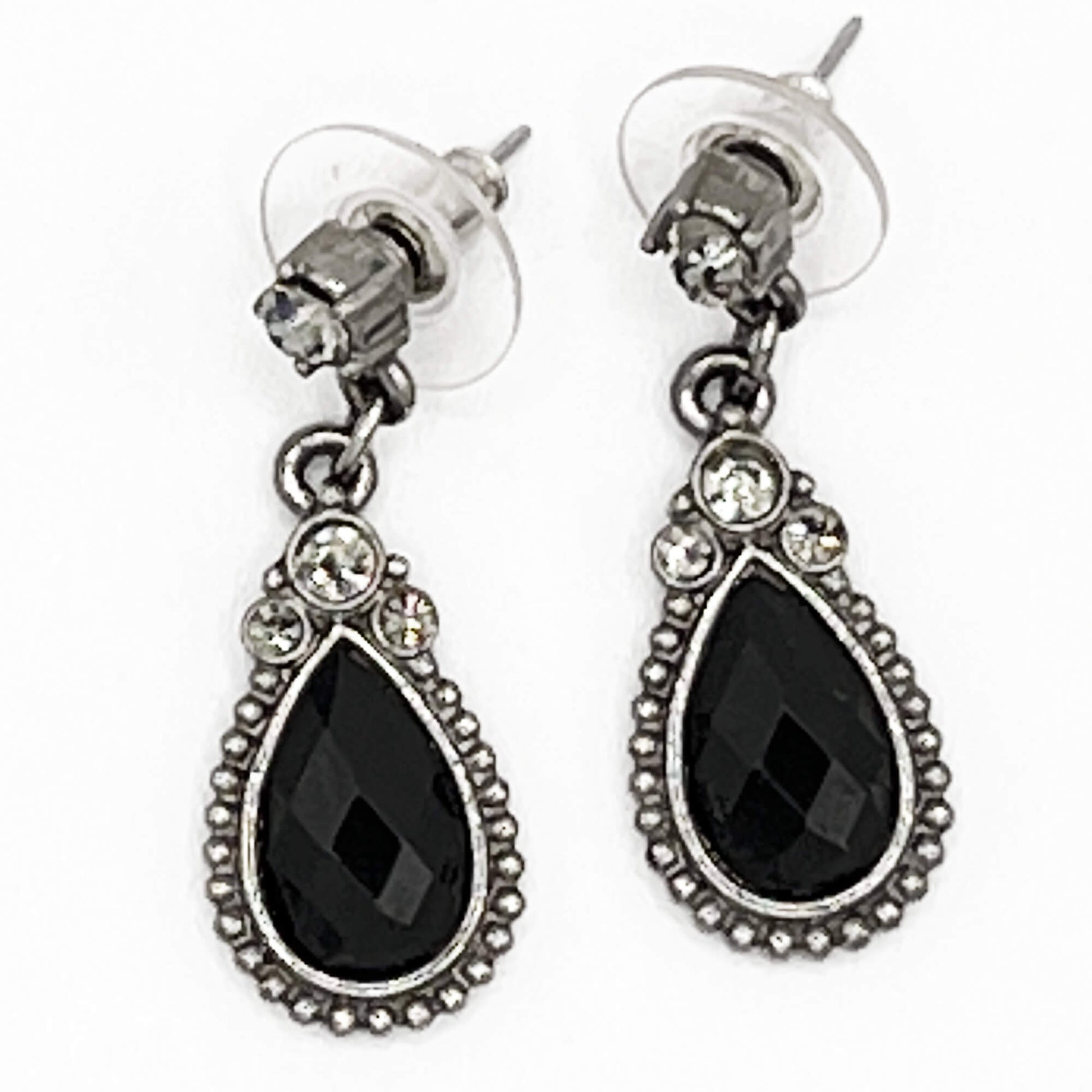 Black-onyx-and-diamond-hanging-earrings_-vintage.