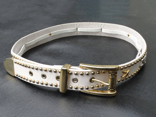 Donna-Katz-white-leather-embellished-belt_size-large.Front-view.Shop-eBargainsAndDeals.com