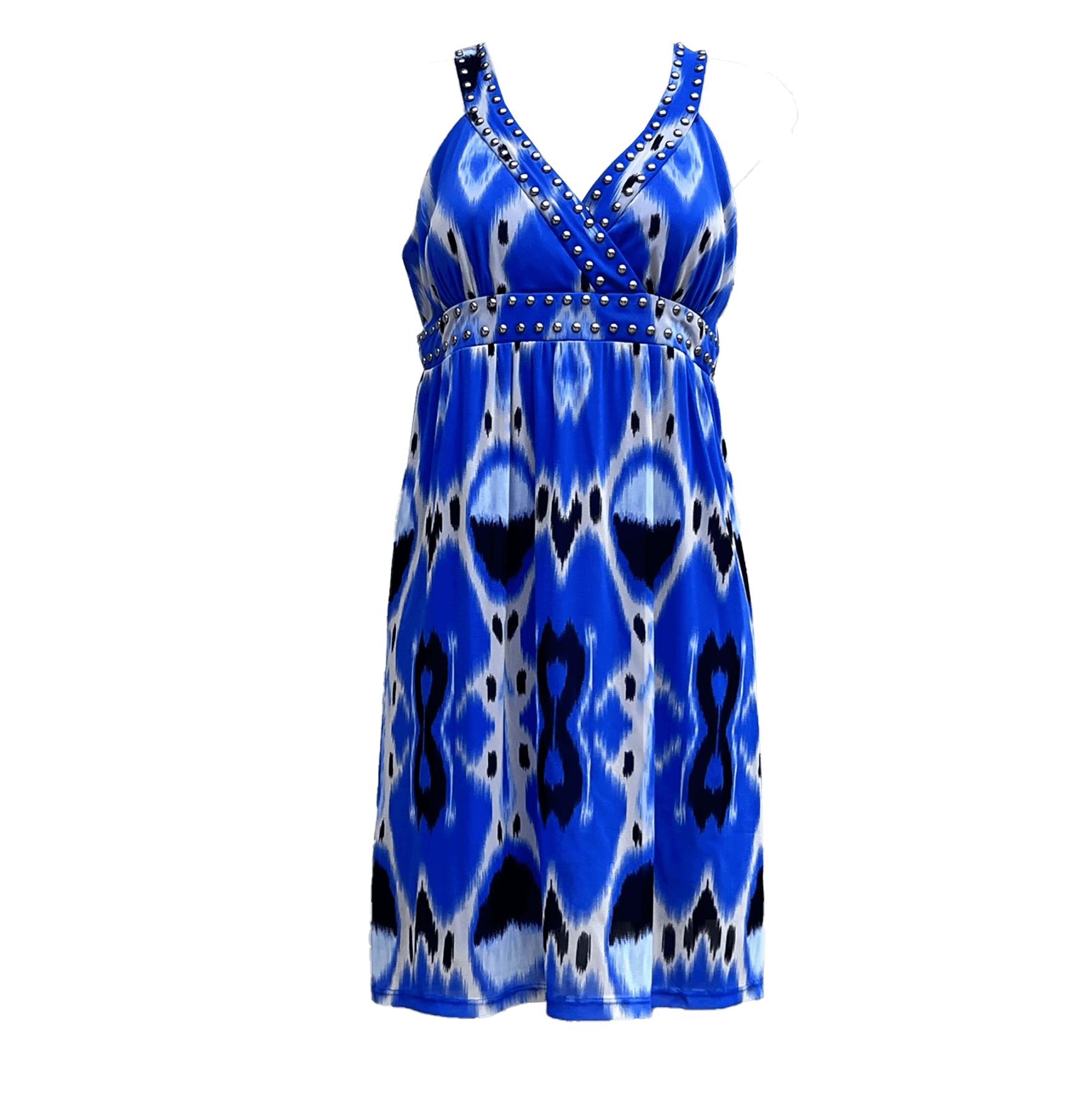 I-N-C-International-Concepts-Blue-Pattern-Studded-Mini-Dress-size-Medium_Front-View_shop-eBargainsAndDeals