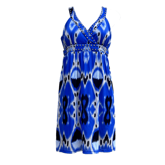 I-N-C-International-Concepts-Blue-Pattern-Studded-Mini-Dress-size-Medium_Front-View_shop-eBargainsAndDeals