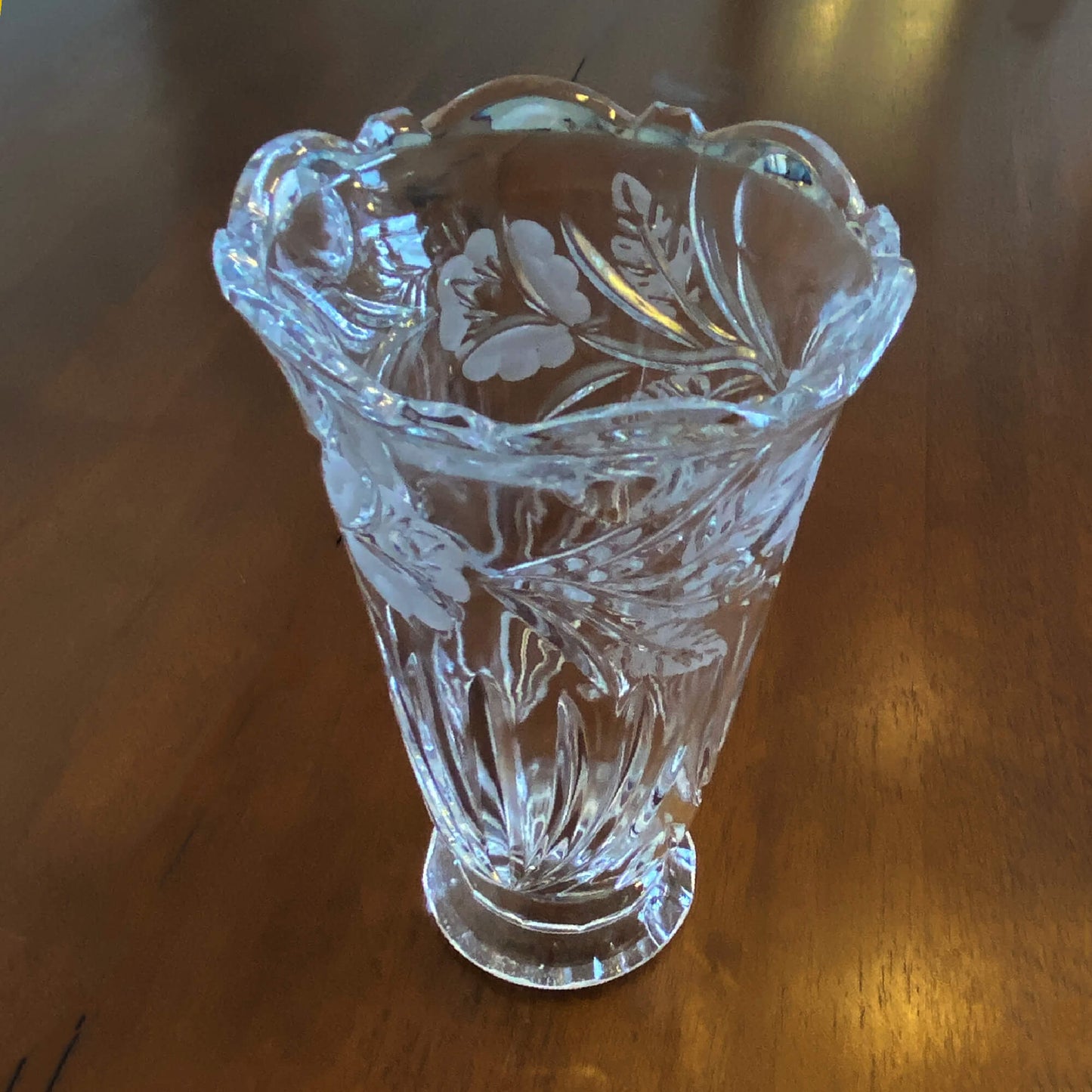 Hand-Cut Floral Lead Crystal Vase from Poland 9.5 in. Vintage