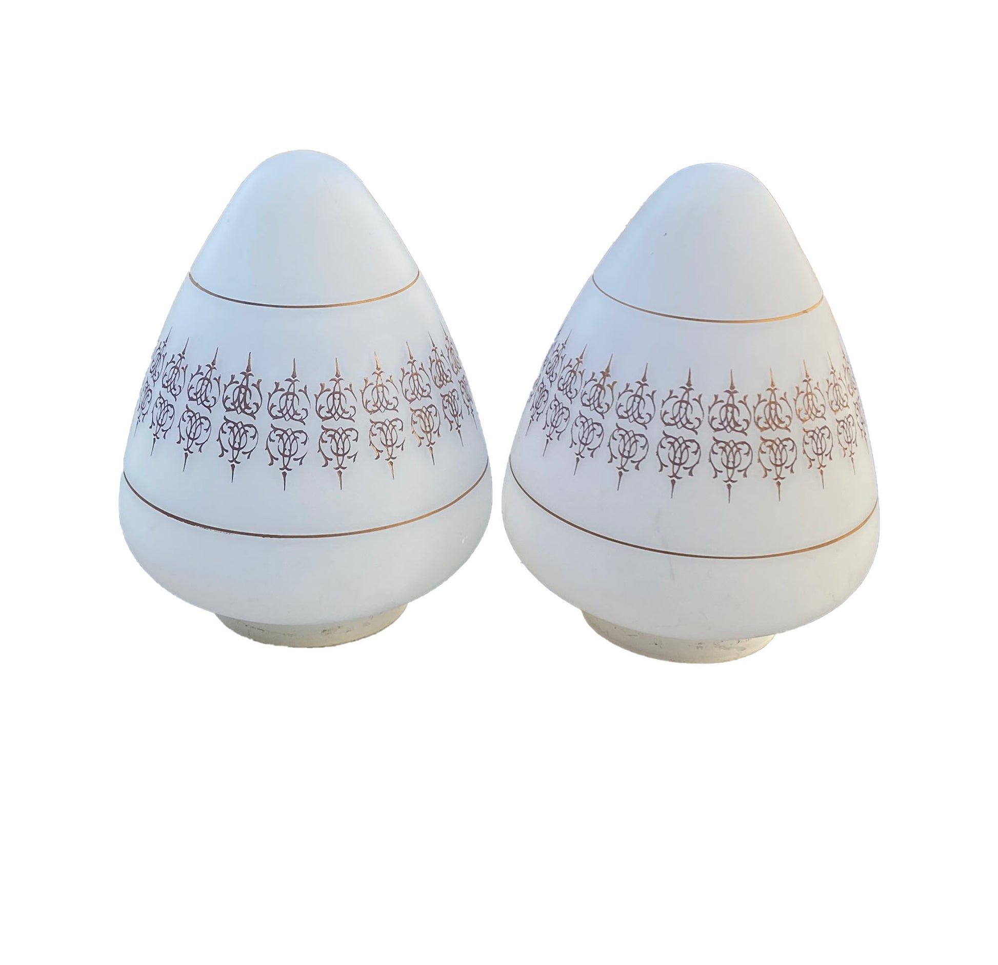 8-in Art Deco Frosted Teardrop, Bullet-Shaped Pendant Light Replacement Glass Shades, Vintage, Set of 2.